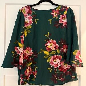 Elegant Floral Women's Blouse in Green and Pink